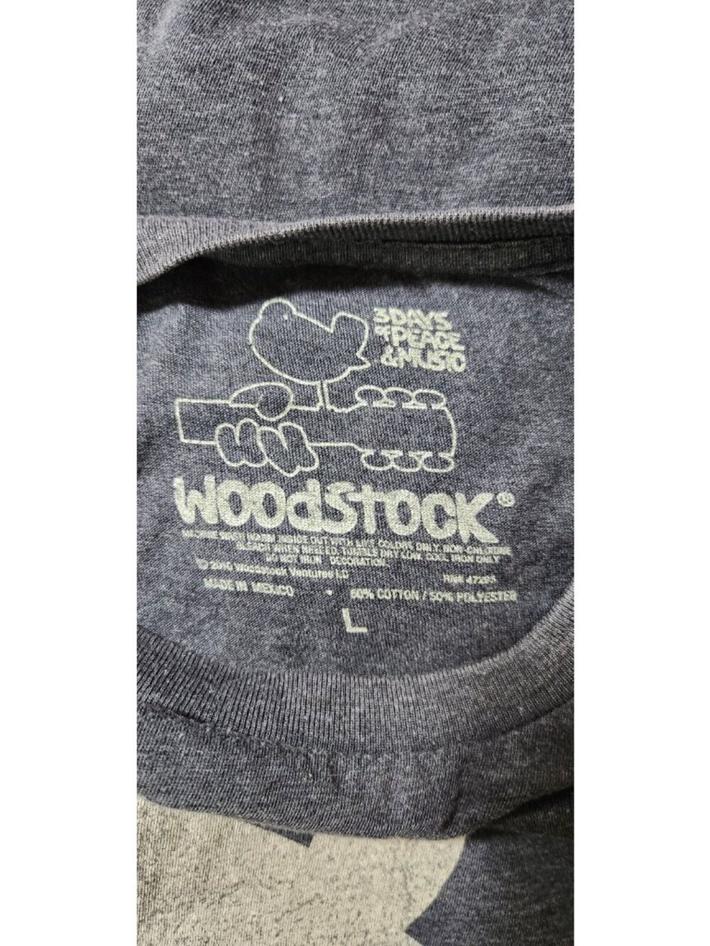 Woodstock Concert Gray Graphic Print LARGE Crew Neck Short Slv T Shirt Top USED - Picture 5 of 5